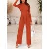 imagePRETTYGARDEN Womens Jumpsuit Dressy Casual Spring Fall Fashion One Piece Outfits Long Sleeve Mock Neck Wide Leg Pants RompersBrick Red