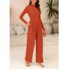 imagePRETTYGARDEN Womens Jumpsuit Dressy Casual Spring Fall Fashion One Piece Outfits Long Sleeve Mock Neck Wide Leg Pants RompersBrick Red