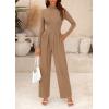 imagePRETTYGARDEN Womens Jumpsuit Dressy Casual Spring Fall Fashion One Piece Outfits Long Sleeve Mock Neck Wide Leg Pants RompersCamel