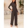 imagePRETTYGARDEN Womens Jumpsuit Dressy Casual Spring Fall Fashion One Piece Outfits Long Sleeve Mock Neck Wide Leg Pants RompersCoffee