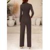 imagePRETTYGARDEN Womens Jumpsuit Dressy Casual Spring Fall Fashion One Piece Outfits Long Sleeve Mock Neck Wide Leg Pants RompersCoffee