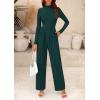 imagePRETTYGARDEN Womens Jumpsuit Dressy Casual Spring Fall Fashion One Piece Outfits Long Sleeve Mock Neck Wide Leg Pants RompersDark Green