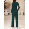 imagePRETTYGARDEN Womens Jumpsuit Dressy Casual Spring Fall Fashion One Piece Outfits Long Sleeve Mock Neck Wide Leg Pants RompersDark Green