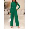 imagePRETTYGARDEN Womens Jumpsuit Dressy Casual Spring Fall Fashion One Piece Outfits Long Sleeve Mock Neck Wide Leg Pants RompersGreen