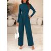 imagePRETTYGARDEN Womens Jumpsuit Dressy Casual Spring Fall Fashion One Piece Outfits Long Sleeve Mock Neck Wide Leg Pants RompersLake Blue