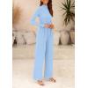 imagePRETTYGARDEN Womens Jumpsuit Dressy Casual Spring Fall Fashion One Piece Outfits Long Sleeve Mock Neck Wide Leg Pants RompersLight Blue