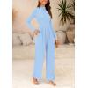 imagePRETTYGARDEN Womens Jumpsuit Dressy Casual Spring Fall Fashion One Piece Outfits Long Sleeve Mock Neck Wide Leg Pants RompersLight Blue