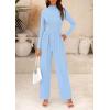 imagePRETTYGARDEN Womens Jumpsuit Dressy Casual Spring Fall Fashion One Piece Outfits Long Sleeve Mock Neck Wide Leg Pants RompersLight Blue