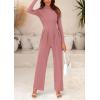 imagePRETTYGARDEN Womens Jumpsuit Dressy Casual Spring Fall Fashion One Piece Outfits Long Sleeve Mock Neck Wide Leg Pants RompersPink