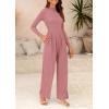 imagePRETTYGARDEN Womens Jumpsuit Dressy Casual Spring Fall Fashion One Piece Outfits Long Sleeve Mock Neck Wide Leg Pants RompersPink