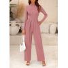 imagePRETTYGARDEN Womens Jumpsuit Dressy Casual Spring Fall Fashion One Piece Outfits Long Sleeve Mock Neck Wide Leg Pants RompersPink