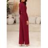 imagePRETTYGARDEN Womens Jumpsuit Dressy Casual Spring Fall Fashion One Piece Outfits Long Sleeve Mock Neck Wide Leg Pants RompersWine Red