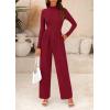 imagePRETTYGARDEN Womens Jumpsuit Dressy Casual Spring Fall Fashion One Piece Outfits Long Sleeve Mock Neck Wide Leg Pants RompersWine Red