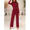 imagePRETTYGARDEN Womens Jumpsuit Dressy Casual Spring Fall Fashion One Piece Outfits Long Sleeve Mock Neck Wide Leg Pants RompersWine Red