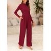 imagePRETTYGARDEN Womens Jumpsuit Dressy Casual Spring Fall Fashion One Piece Outfits Long Sleeve Mock Neck Wide Leg Pants RompersWine Red