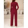 imagePRETTYGARDEN Womens Jumpsuit Dressy Casual Spring Fall Fashion One Piece Outfits Long Sleeve Mock Neck Wide Leg Pants RompersWine Red