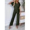 imagePRETTYGARDEN Womens One Piece Jumpsuits Dressy Casual Summer Short Sleeve Wrap V Neck Belted Wide Leg Pants RomperArmy Green