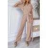 imagePRETTYGARDEN Womens One Piece Jumpsuits Dressy Casual Summer Short Sleeve Wrap V Neck Belted Wide Leg Pants RomperBeige