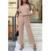 imagePRETTYGARDEN Womens One Piece Jumpsuits Dressy Casual Summer Short Sleeve Wrap V Neck Belted Wide Leg Pants RomperBeige
