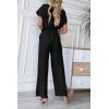 imagePRETTYGARDEN Womens One Piece Jumpsuits Dressy Casual Summer Short Sleeve Wrap V Neck Belted Wide Leg Pants RomperBlack