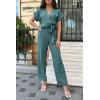 imagePRETTYGARDEN Womens One Piece Jumpsuits Dressy Casual Summer Short Sleeve Wrap V Neck Belted Wide Leg Pants RomperBlue Green