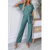 imagePRETTYGARDEN Womens One Piece Jumpsuits Dressy Casual Summer Short Sleeve Wrap V Neck Belted Wide Leg Pants RomperBlue Green