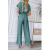 imagePRETTYGARDEN Womens One Piece Jumpsuits Dressy Casual Summer Short Sleeve Wrap V Neck Belted Wide Leg Pants RomperBlue Green