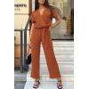 imagePRETTYGARDEN Womens One Piece Jumpsuits Dressy Casual Summer Short Sleeve Wrap V Neck Belted Wide Leg Pants RomperCaramel