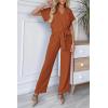 imagePRETTYGARDEN Womens One Piece Jumpsuits Dressy Casual Summer Short Sleeve Wrap V Neck Belted Wide Leg Pants RomperCaramel