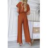 imagePRETTYGARDEN Womens One Piece Jumpsuits Dressy Casual Summer Short Sleeve Wrap V Neck Belted Wide Leg Pants RomperCaramel