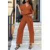 imagePRETTYGARDEN Womens One Piece Jumpsuits Dressy Casual Summer Short Sleeve Wrap V Neck Belted Wide Leg Pants RomperCaramel