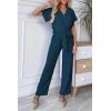 imagePRETTYGARDEN Womens One Piece Jumpsuits Dressy Casual Summer Short Sleeve Wrap V Neck Belted Wide Leg Pants RomperDark Blue