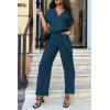 imagePRETTYGARDEN Womens One Piece Jumpsuits Dressy Casual Summer Short Sleeve Wrap V Neck Belted Wide Leg Pants RomperDark Blue