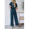imagePRETTYGARDEN Womens One Piece Jumpsuits Dressy Casual Summer Short Sleeve Wrap V Neck Belted Wide Leg Pants RomperDark Blue