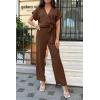 imagePRETTYGARDEN Womens One Piece Jumpsuits Dressy Casual Summer Short Sleeve Wrap V Neck Belted Wide Leg Pants RomperDark Brown