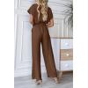 imagePRETTYGARDEN Womens One Piece Jumpsuits Dressy Casual Summer Short Sleeve Wrap V Neck Belted Wide Leg Pants RomperDark Brown