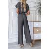 imagePRETTYGARDEN Womens One Piece Jumpsuits Dressy Casual Summer Short Sleeve Wrap V Neck Belted Wide Leg Pants RomperDark Grey