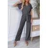 imagePRETTYGARDEN Womens One Piece Jumpsuits Dressy Casual Summer Short Sleeve Wrap V Neck Belted Wide Leg Pants RomperDark Grey