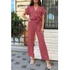 imagePRETTYGARDEN Womens One Piece Jumpsuits Dressy Casual Summer Short Sleeve Wrap V Neck Belted Wide Leg Pants RomperDark Pink