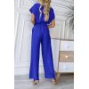 imagePRETTYGARDEN Womens One Piece Jumpsuits Dressy Casual Summer Short Sleeve Wrap V Neck Belted Wide Leg Pants RomperDark Royal Blue
