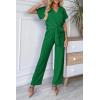 imagePRETTYGARDEN Womens One Piece Jumpsuits Dressy Casual Summer Short Sleeve Wrap V Neck Belted Wide Leg Pants RomperGreen