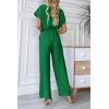 imagePRETTYGARDEN Womens One Piece Jumpsuits Dressy Casual Summer Short Sleeve Wrap V Neck Belted Wide Leg Pants RomperGreen