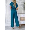 imagePRETTYGARDEN Womens One Piece Jumpsuits Dressy Casual Summer Short Sleeve Wrap V Neck Belted Wide Leg Pants RomperLake Blue