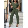 imagePRETTYGARDEN Womens One Piece Jumpsuits Dressy Casual Summer Short Sleeve Wrap V Neck Belted Wide Leg Pants RomperLight Army Green