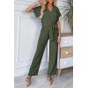 imagePRETTYGARDEN Womens One Piece Jumpsuits Dressy Casual Summer Short Sleeve Wrap V Neck Belted Wide Leg Pants RomperLight Army Green