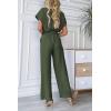 imagePRETTYGARDEN Womens One Piece Jumpsuits Dressy Casual Summer Short Sleeve Wrap V Neck Belted Wide Leg Pants RomperLight Army Green