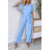 imagePRETTYGARDEN Womens One Piece Jumpsuits Dressy Casual Summer Short Sleeve Wrap V Neck Belted Wide Leg Pants RomperLight Blue