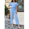 imagePRETTYGARDEN Womens One Piece Jumpsuits Dressy Casual Summer Short Sleeve Wrap V Neck Belted Wide Leg Pants RomperLight Blue