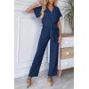 imagePRETTYGARDEN Womens One Piece Jumpsuits Dressy Casual Summer Short Sleeve Wrap V Neck Belted Wide Leg Pants RomperNavy
