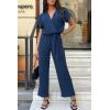 imagePRETTYGARDEN Womens One Piece Jumpsuits Dressy Casual Summer Short Sleeve Wrap V Neck Belted Wide Leg Pants RomperNavy